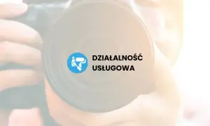 Chcesz wiedzieć, jak zarobić na fotografii? Ikona "Działalność usługowa" na tle aparatu sugeruje, że kluczem jest oferowanie usług.