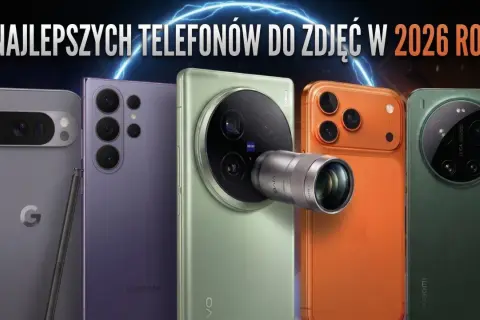 Pięć smartfonów, które mogą odpowiedzieć na pytanie: który telefon ma najlepszy aparat w 2026 roku. Widoczne modele Google, Samsung, Vivo, Apple i Xiaomi.