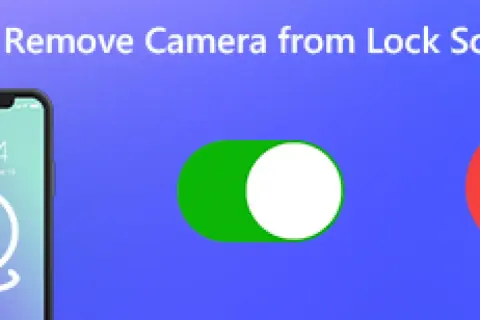 Jak usunąć aparat z ekranu blokady iPhone. Ilustracja pokazuje przełącznik włącz/wyłącz, symbolizujący zmianę ustawień.