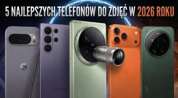 Pięć smartfonów, które mogą odpowiedzieć na pytanie: który telefon ma najlepszy aparat w 2026 roku. Widoczne modele Google, Samsung, Vivo, Apple i Xiaomi.