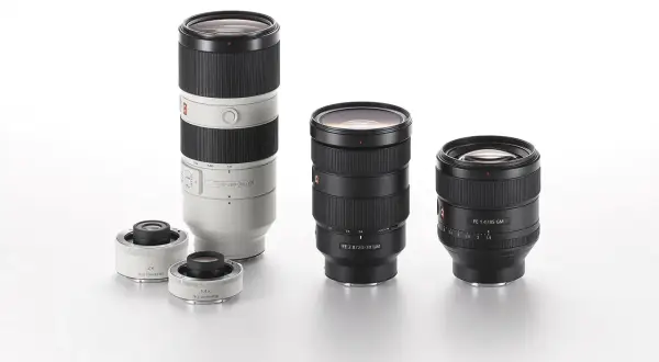 Obiektywy Sony FE 2.8/70-200 GM OSS, FE 2.8/24-70 GM, FE 1.4/85 GM oraz telekonwertery Sony E 1.4x i 2x.